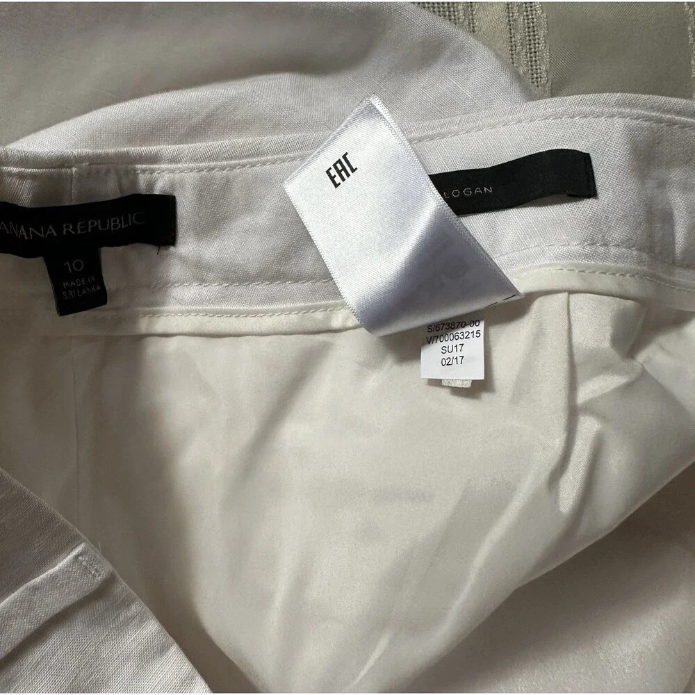 Banana Republic Logan White Linen Blend Straight Leg Tailored Trouser Pants 10